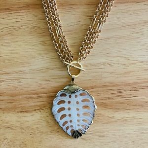 Luvleigh Designs - mother of pearl monstera leaf & gold fill leaf